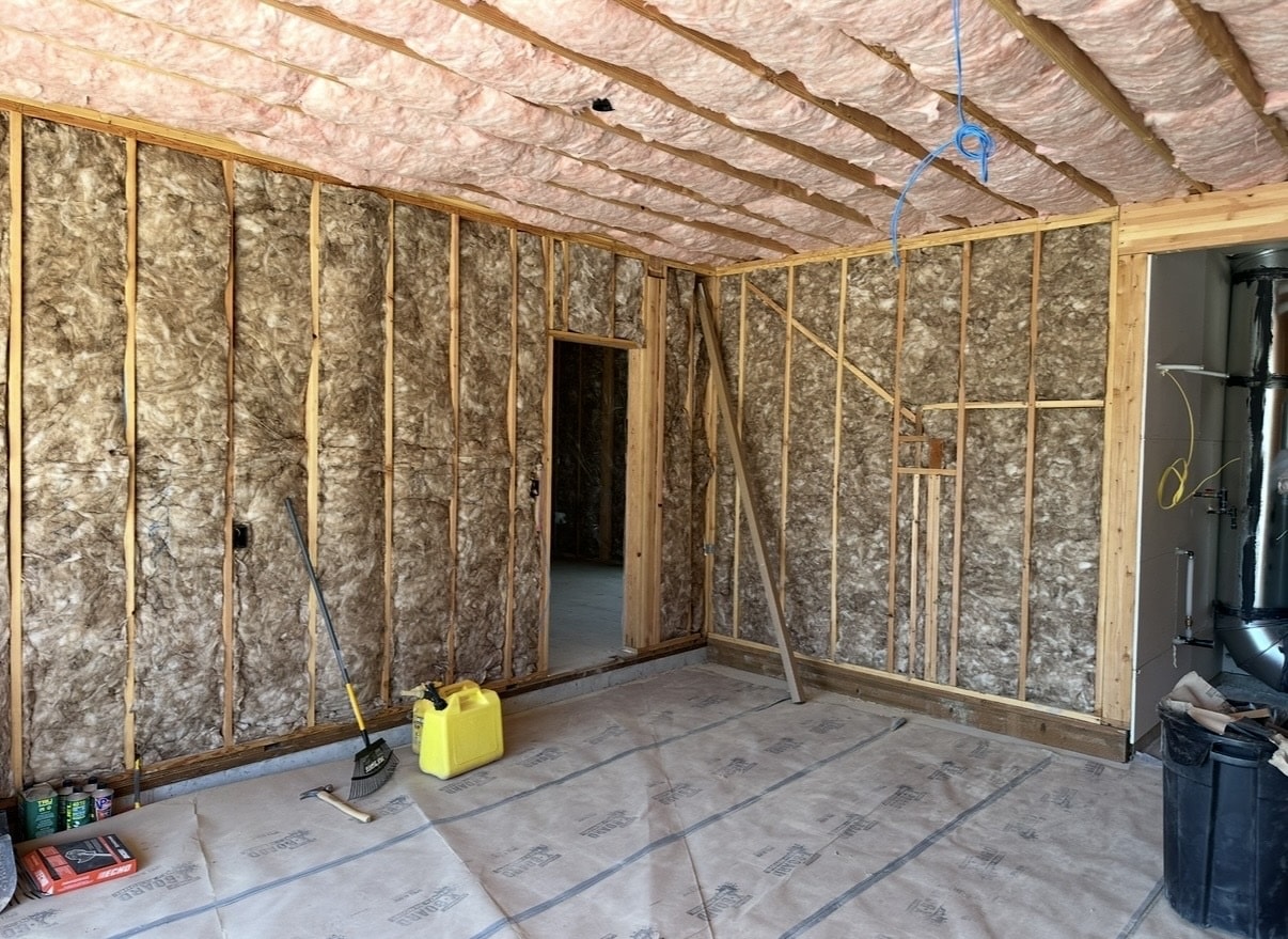 Insulation installation phase on residential construction project